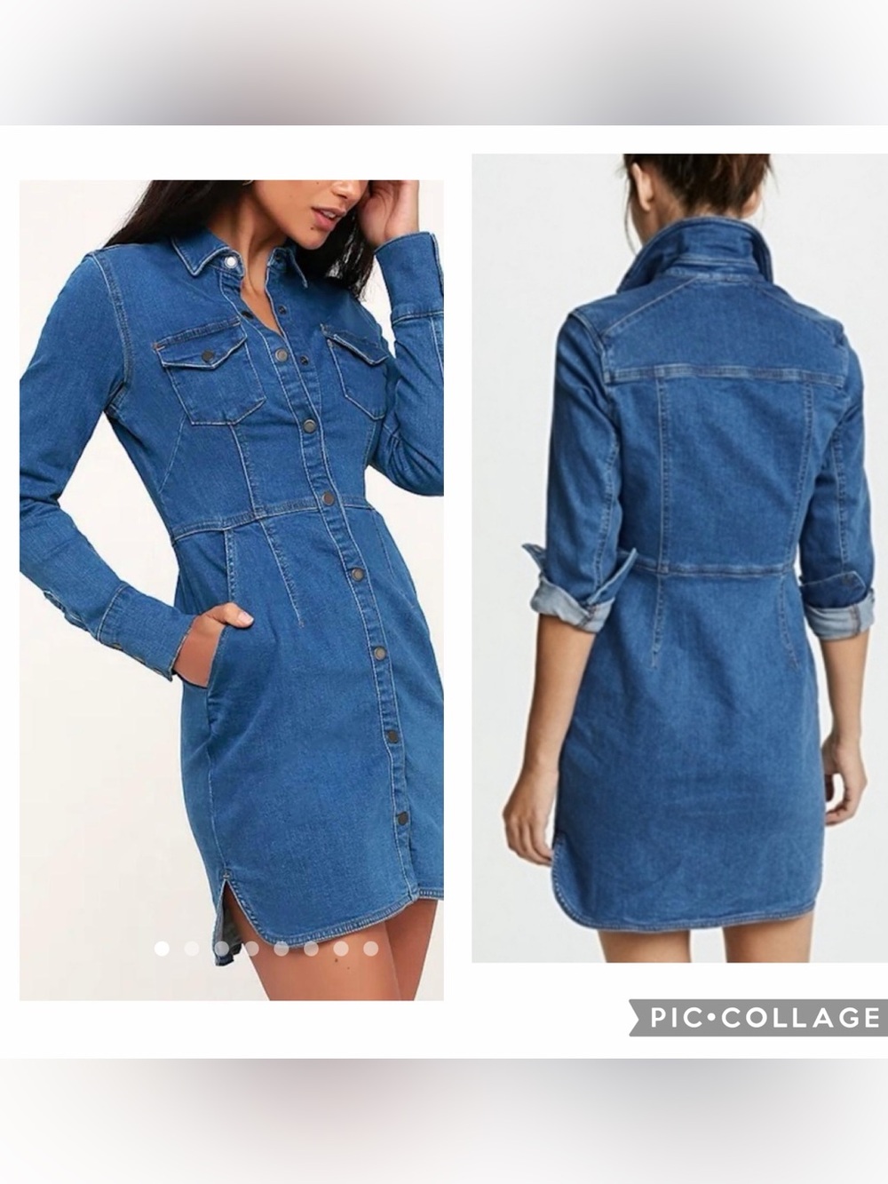 Free People Dynomite Denim Mini Shirt Dress Size: LARGE - Picture 1 of 10